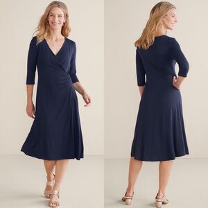 Soft Surroundings Women's Size Petite XL Blue Hyannis Wrap Maxi Dress Minimalist